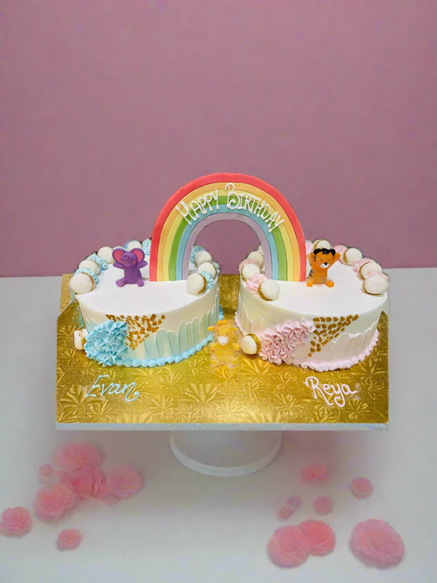 Evan & Reya Baby Animals Twins Birthday Cake - Image 3