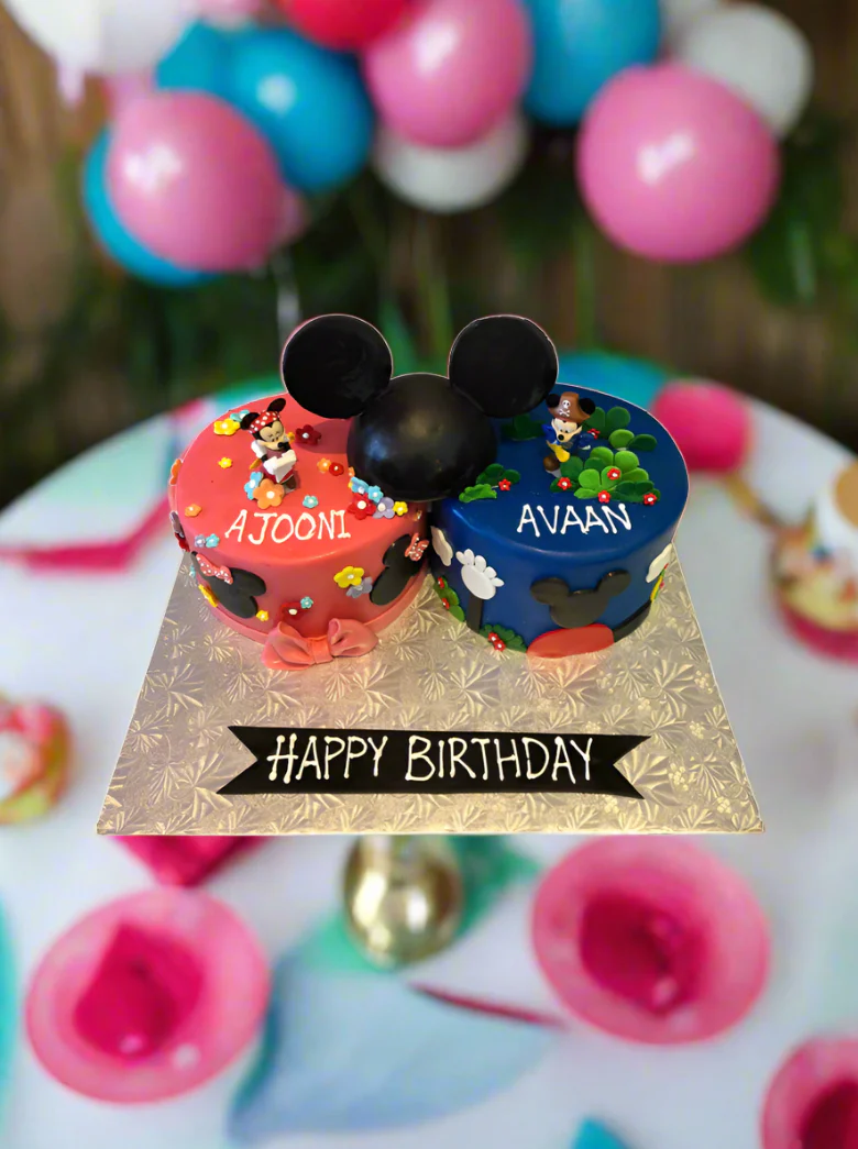 Mickey & Minnie Twins Birthday Cake - Image 4