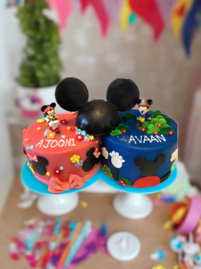 Mickey & Minnie Twins Birthday Cake - Image 5