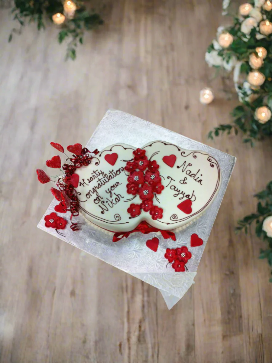 Nadia & Tayyab Double Heart Cake - Image 3