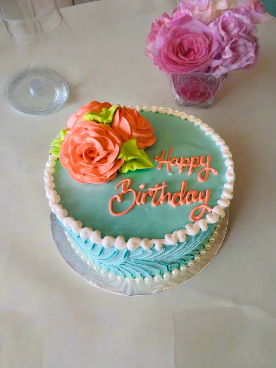 Teal & Peach Flower Cake - Image 3