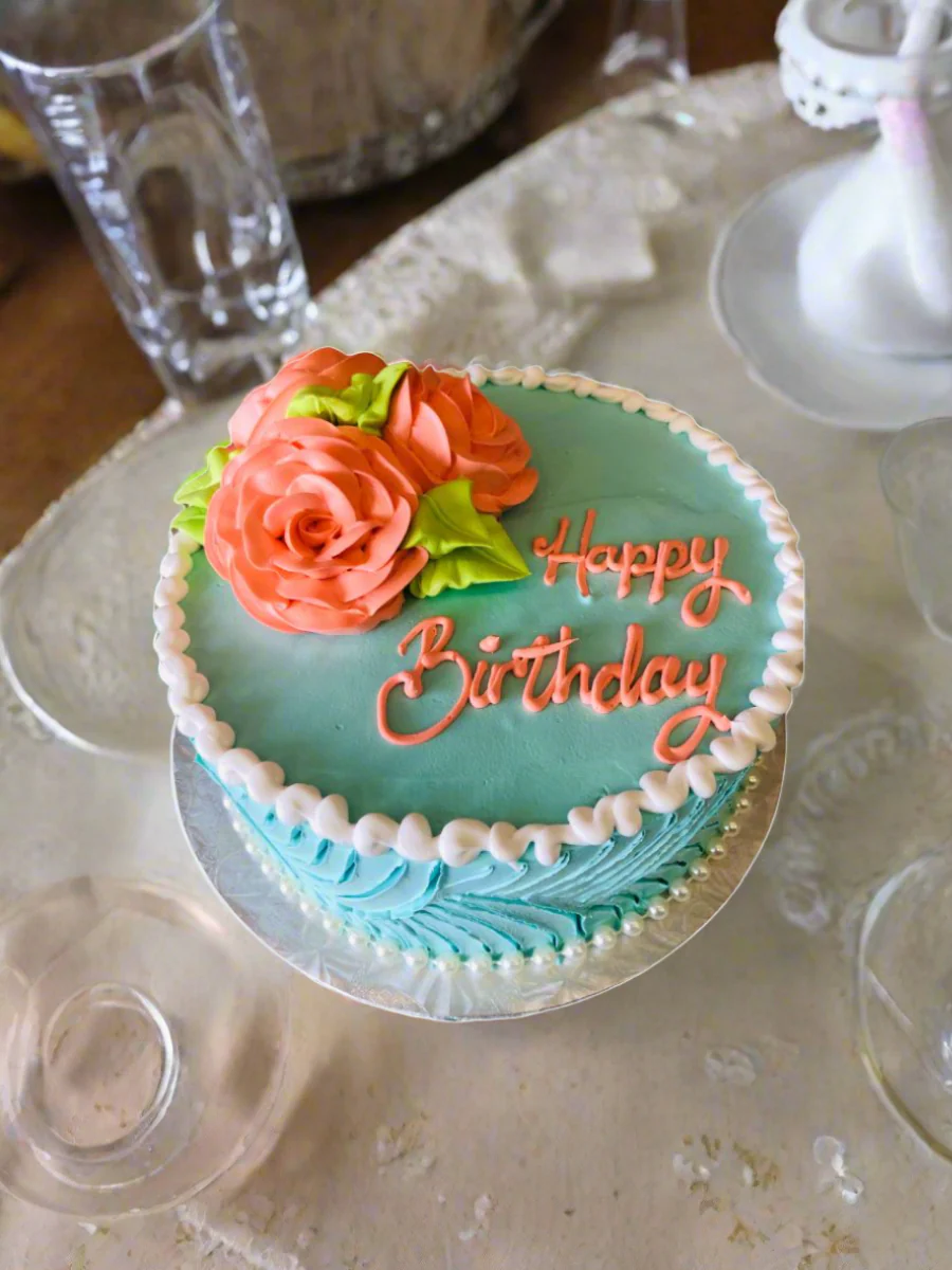 Teal & Peach Flower Cake - Image 4