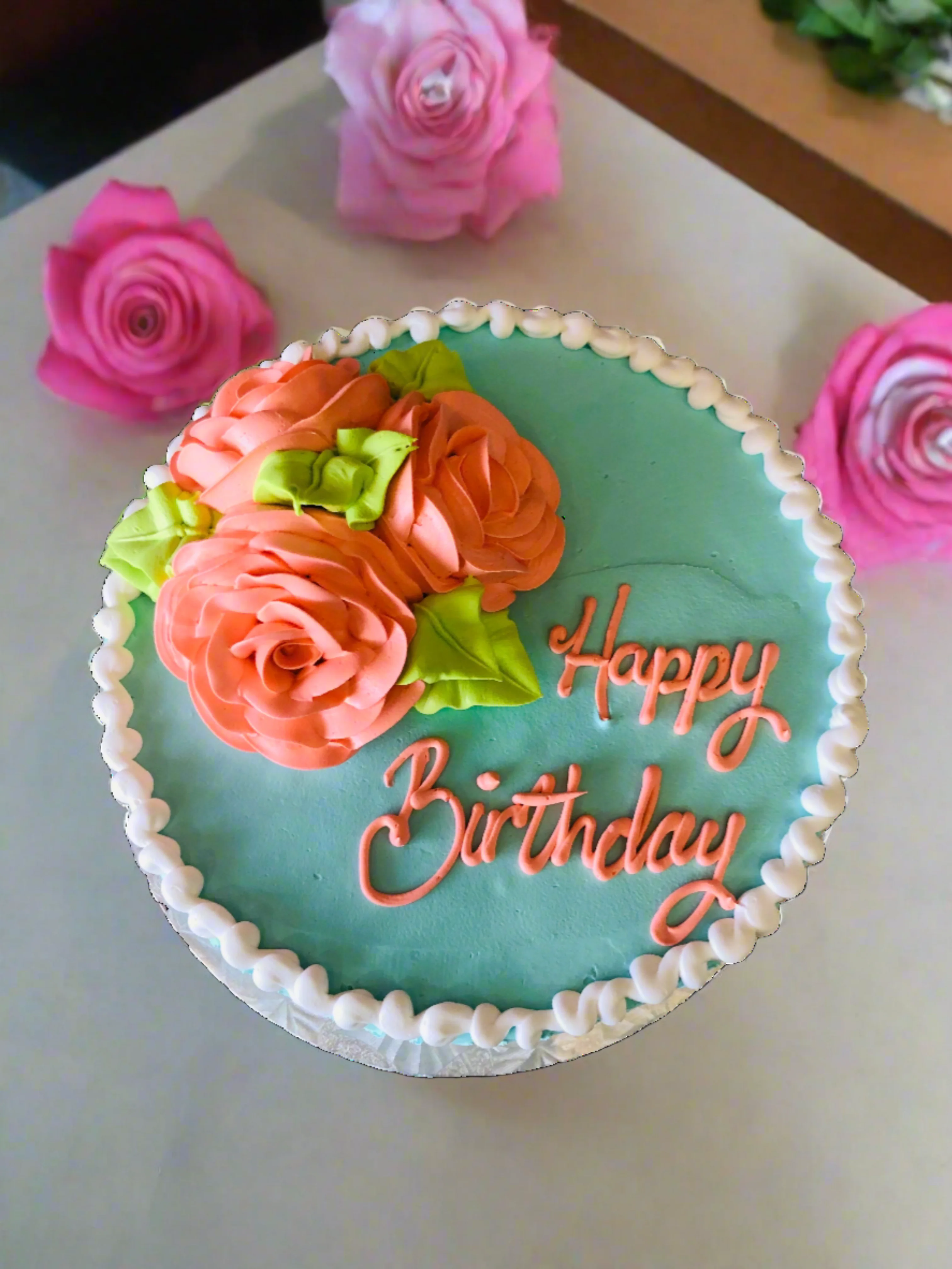 Teal & Peach Flower Cake - Image 6