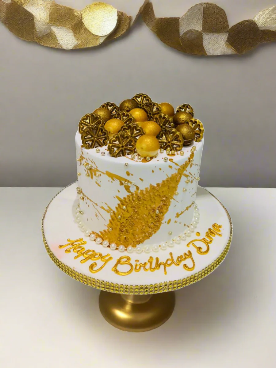 White And Gold Birthday Cake - Image 3