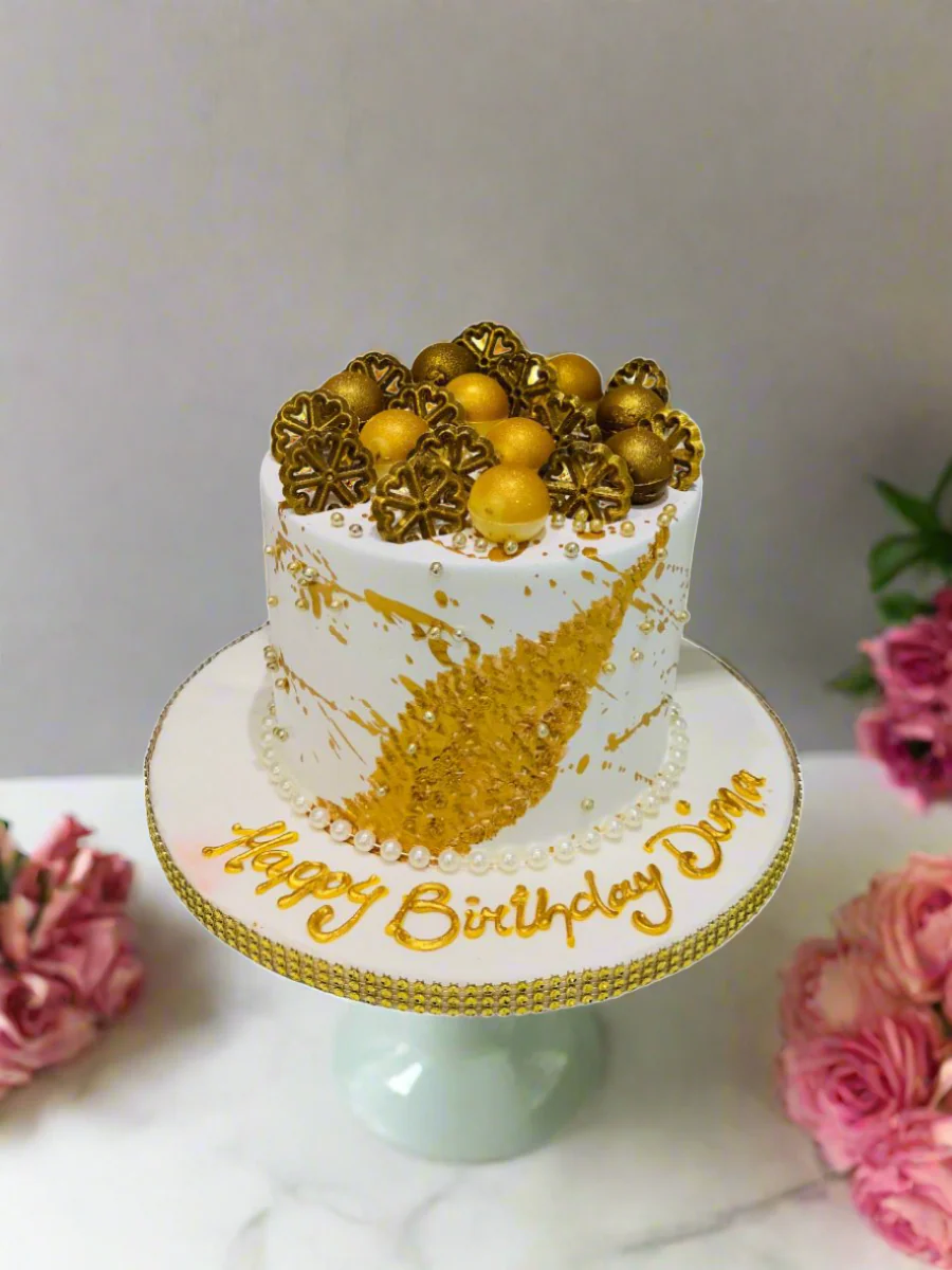 White And Gold Birthday Cake - Image 4
